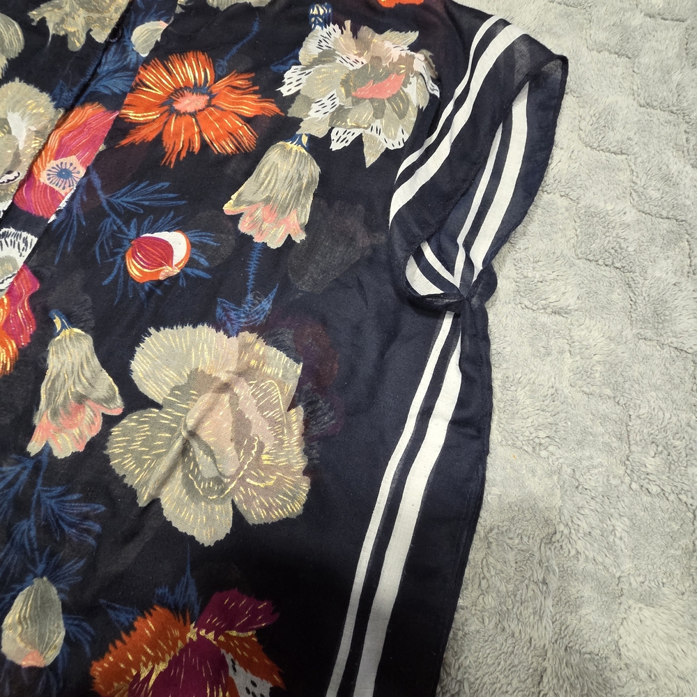 Woven Heart Navy Floral Sheer Kimono Cardigan with Red and Cream Flowers - Picture 5 of 11